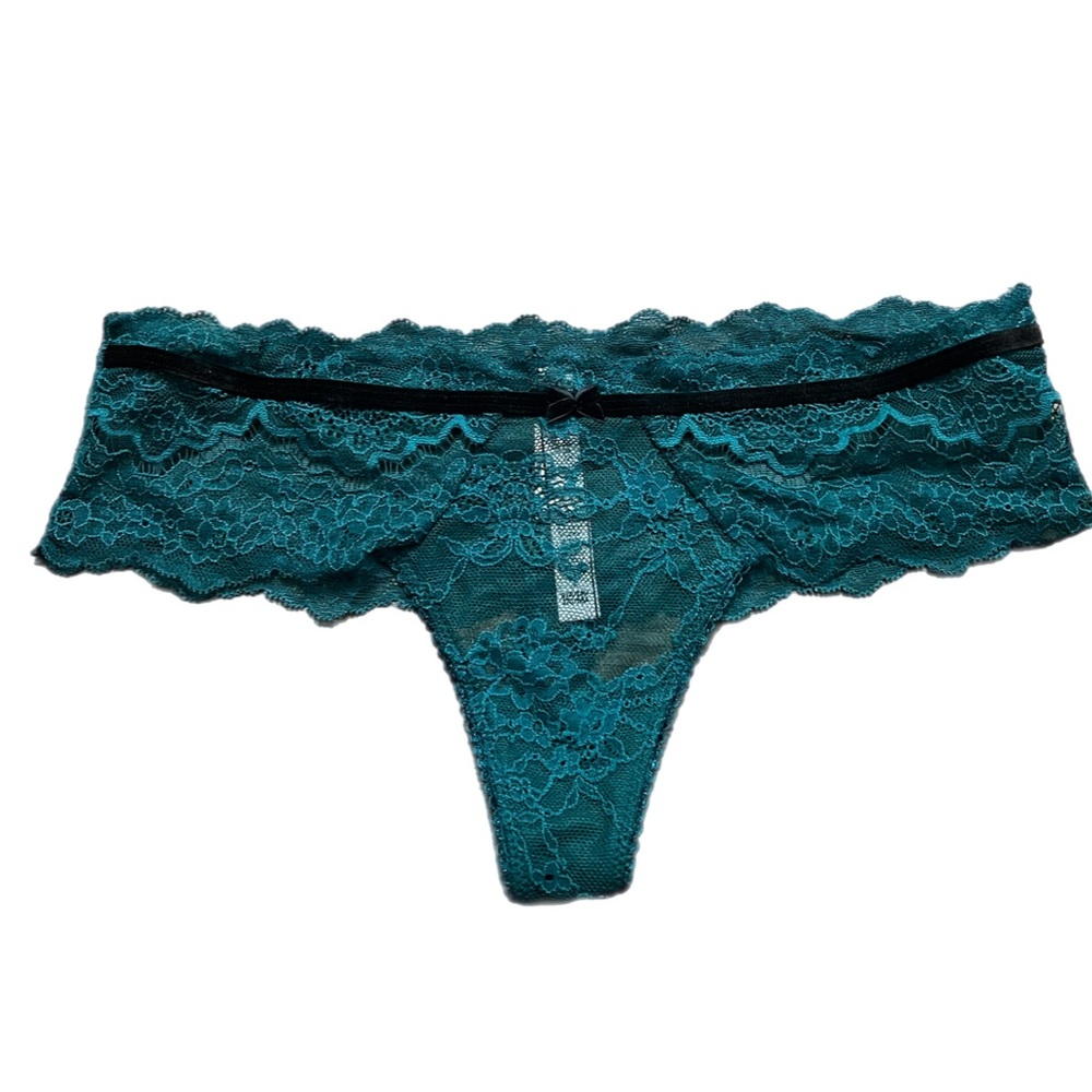 Victorias Secret Sheer Lace w/ velour detail Thong Panty green Small